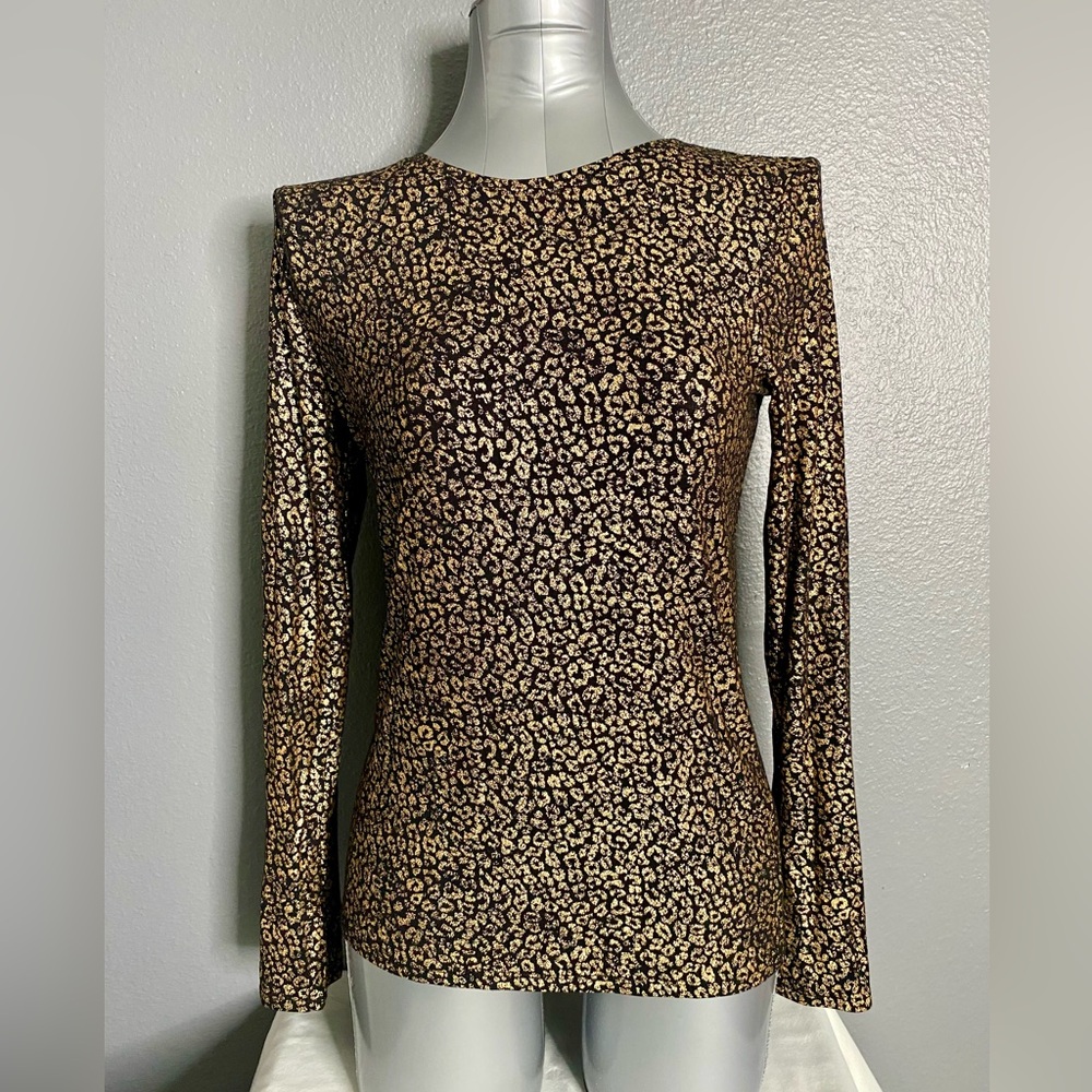 🦋B2G1🦋EXPRESS Black & Gold Foil Print Lightweight Long Sleeve Top | MEDIUM |